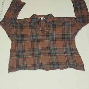 Madewell Rust Plaid Long-Sleeve V-Neck Top